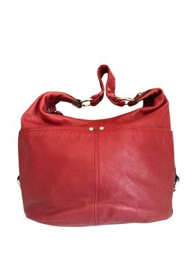 Tignanello Red Pebbled Leather Shoulder Bag Tote With Silver Hardware
